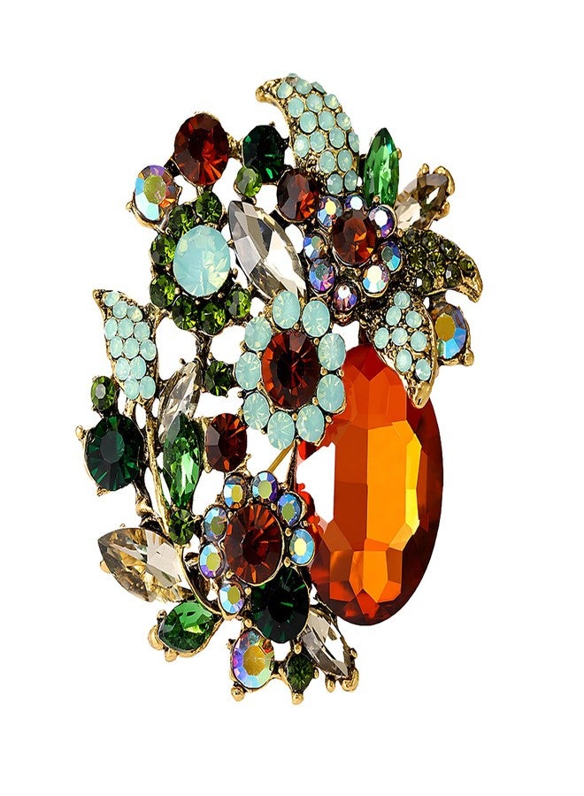 ZGGAZCA Gold Brooches for Women Vintage Floral Champagne Rhinestone Brooch and Pins Jewelry Link Pin Womens Accessory for Scarf Dress Hat Elegant for Women's Outfits - Image 1
